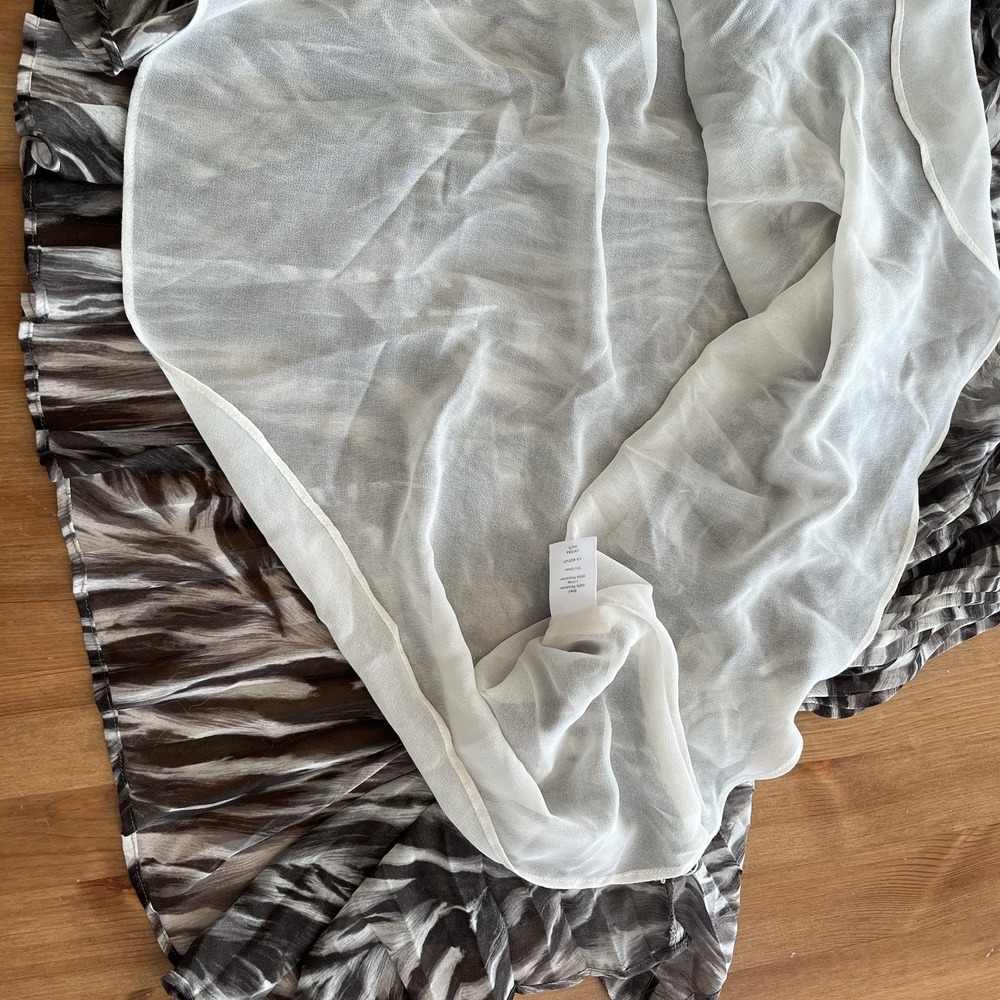 Talbots Women's Midi Skirt Size 10 Black Ivory Print Accordion Sheer Lined Zip - Picture 13 of 15